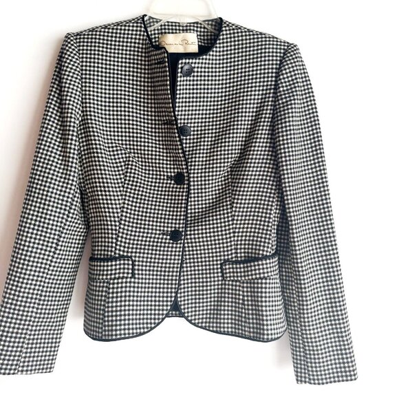 Vintage Oscar De La Renta Fine Houndstooth Cropped Wool Blazer XS - Picture 4 of 4
